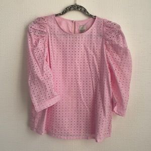 Women’s Candy Pink Eyelet Puff-Sleeve Top.